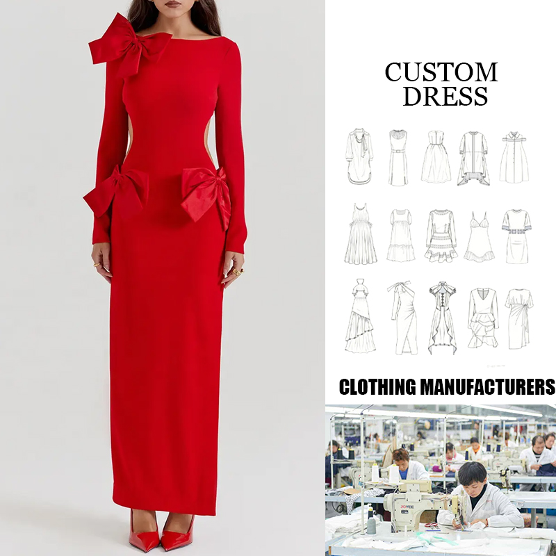 GS Elegant Red Bow Maxi Dress - Eye-Catching Formal Attire for Red Carpet Events