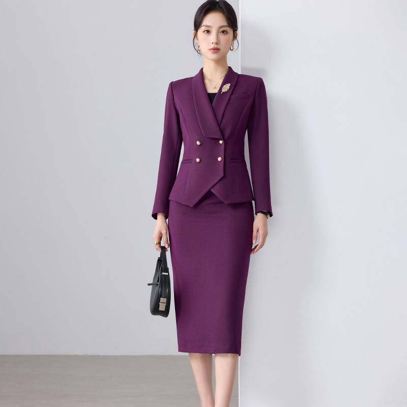Women's Modest Business Formal Office Wear Suit Pants Set with Button Decoration
