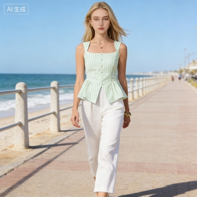 Square Neck Polyester Casual Wear - Women's Summer Top - Machine Washable