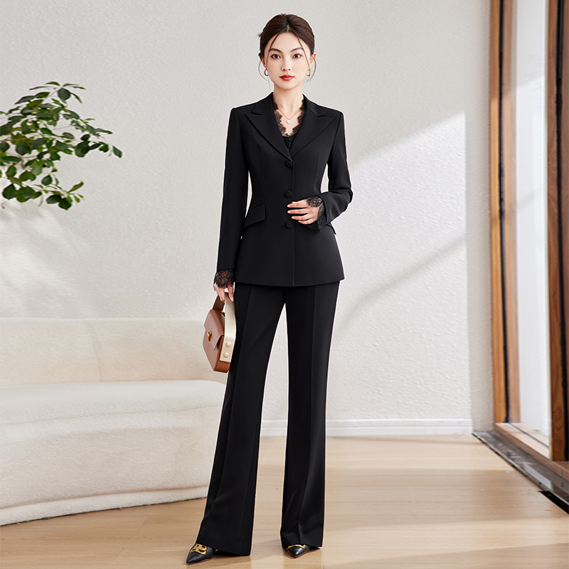 High-end Lace Splicing Velour Anti-Wrinkle Women's Designer Suit Set Annual Meeting Announcer Wedding Host Formal Wear