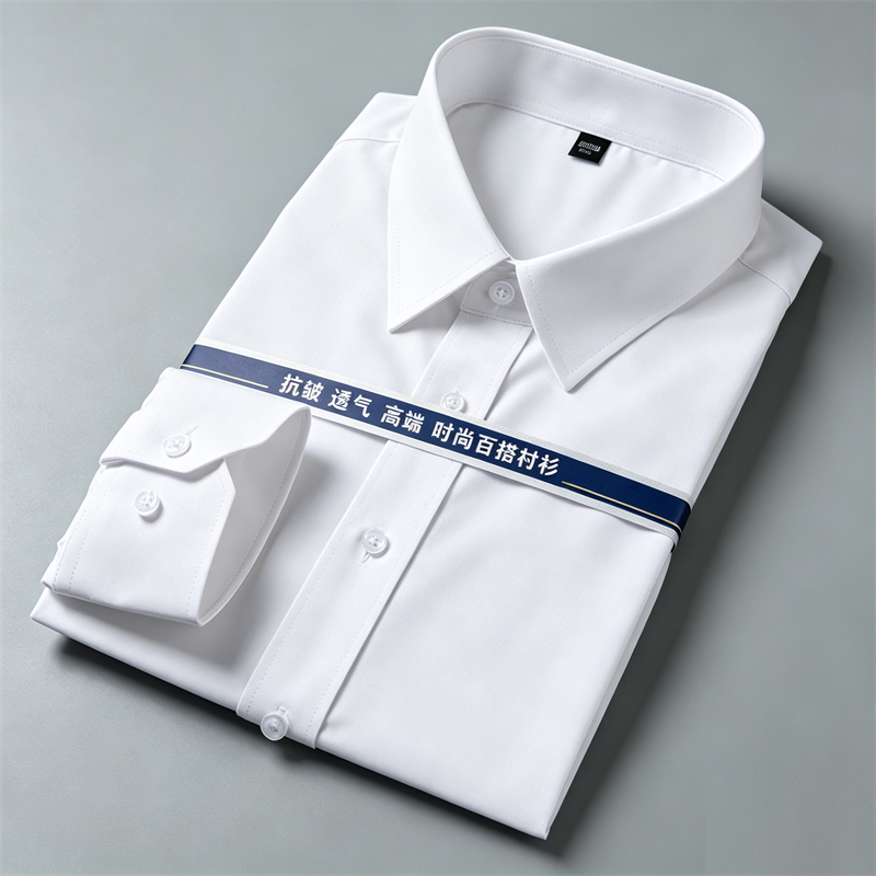 Men White Long Sleeve Dress Shirt Business Casual Slim Fit Formal Office Wedding Spring Summer Solid Color Luxury Wholesale Tops