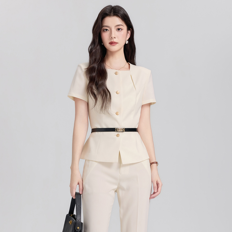 Apricot Short-sleeved Suit Women's 2026 New Professional Wear Advanced Temperament Waist commuter Women's Formal Dress