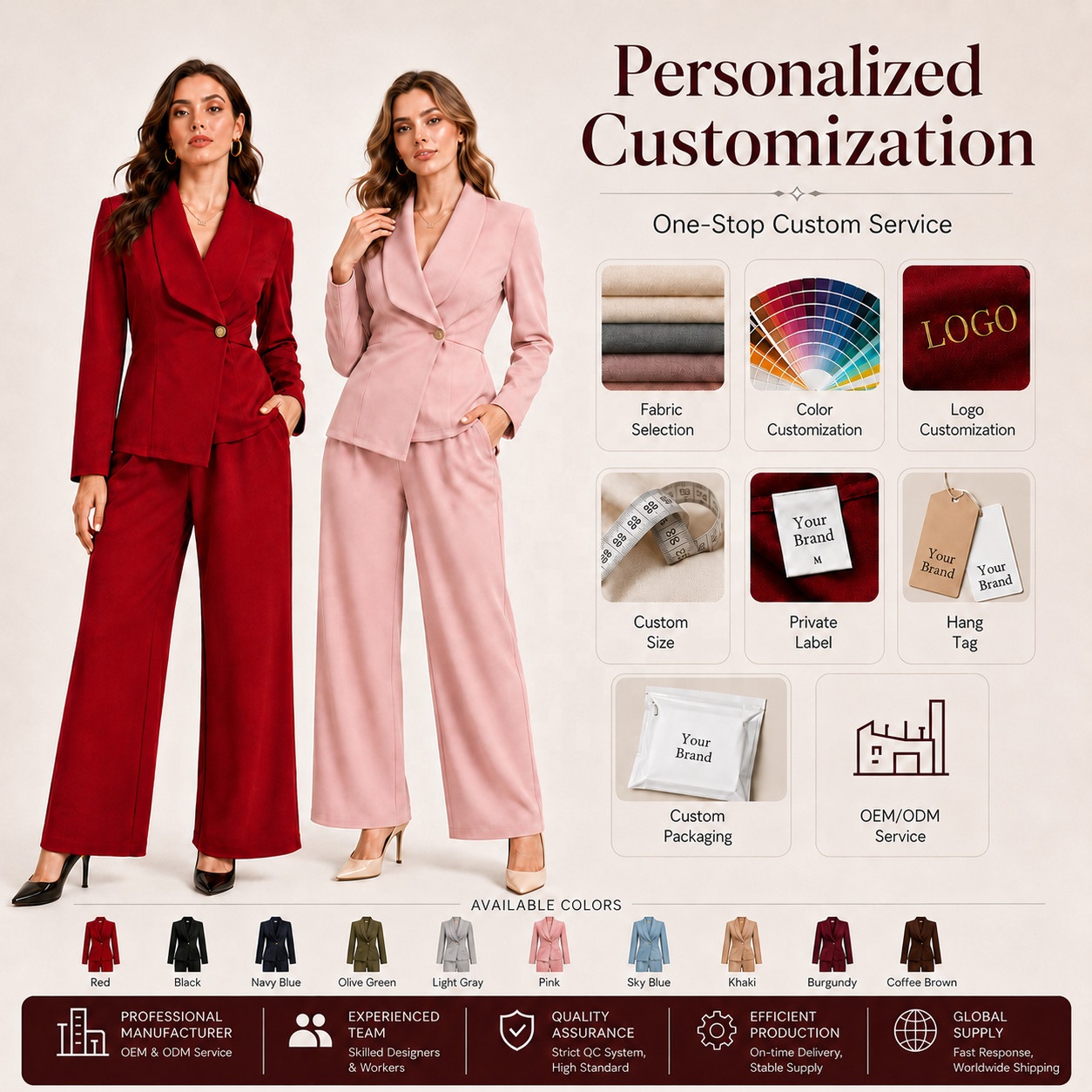 Elegant Women's Suit Set Fashion Long Sleeve Asymmetric Blazer and Straight Leg Pants Two Piece Set for Business Office Wear
