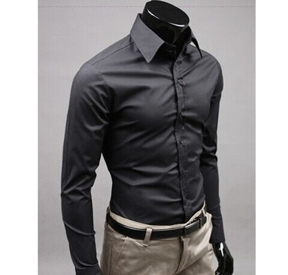 Men's Slim Fit Black Dress Shirt Long Sleeve Wrinkle Resistant Breathable Cotton Blend Casual Top For Business Office Spring