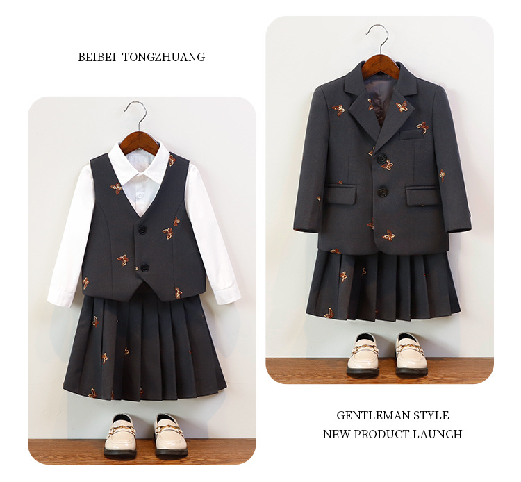 Small Gentleman's Suit for Boys &amp; Girls Casual Formal Cotton Dress Set for Piano Host Activity Performance for Autumn Winter