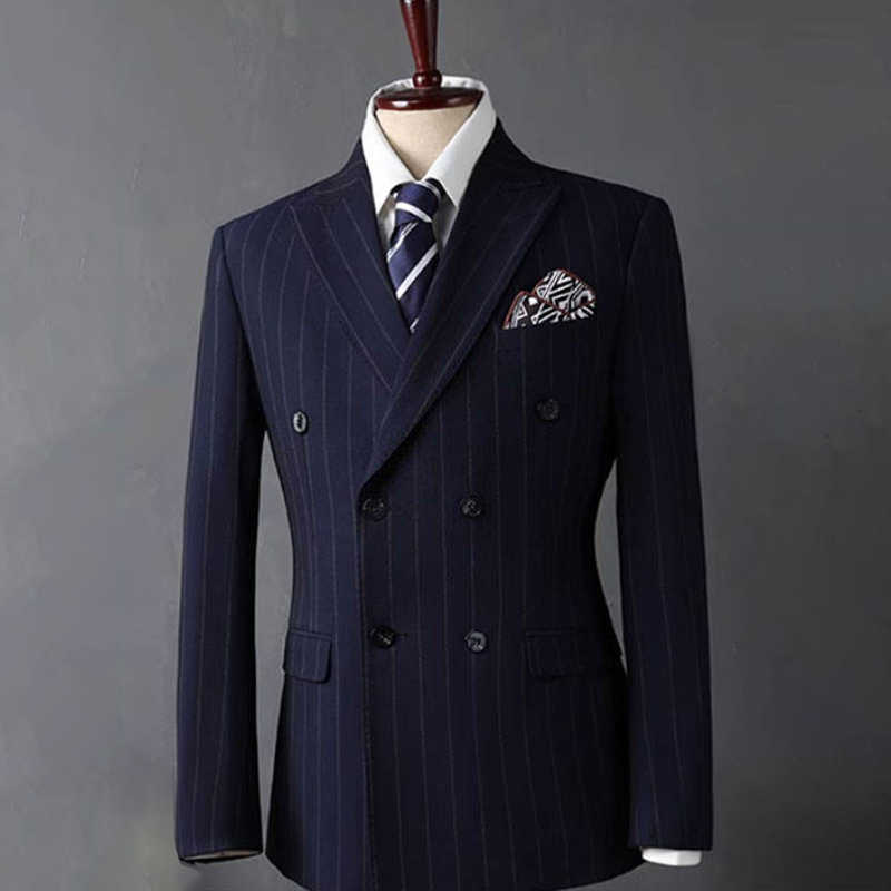 OEM Tailored Premium Double Breasted Wedding Men's Suits & blazer Set Formal Tuxedo Classic Men Pinstripe Suit for Business