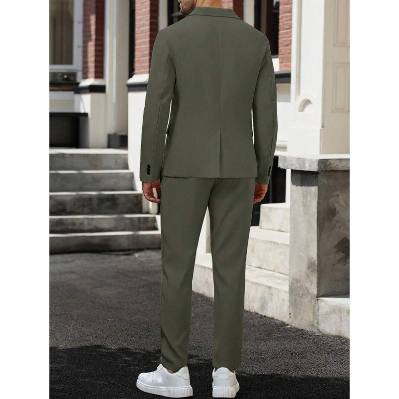 2-Piece Fashionable Green Men's Suit Single Breasted Worsted Jacket Long Pants Slim Fit Business Formal Anti-Shrink Suit for Men