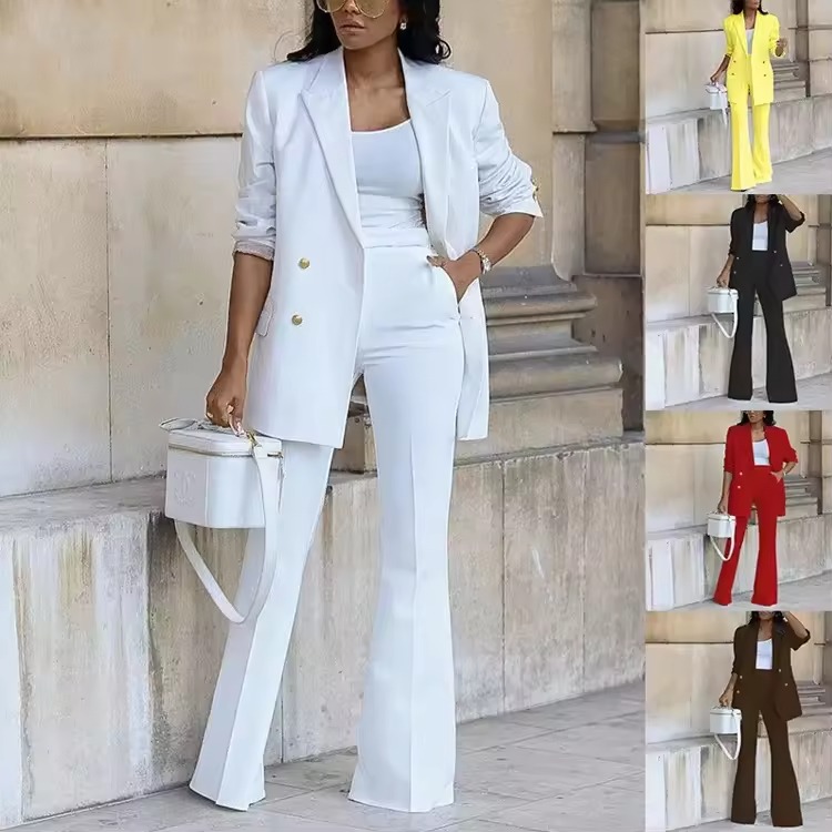 Hot Selling Fashion Office Ladies Women Long Sleeve Solid Color Suit Summer Outfits Blazer and Pants Set for Women Formal Suit