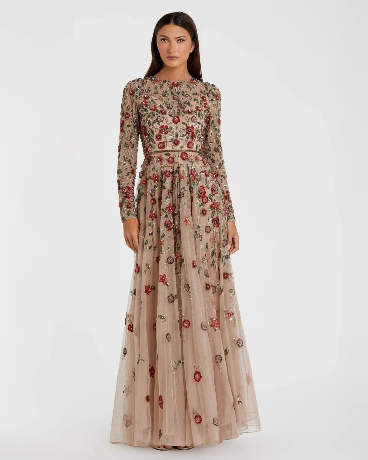 Back Front Logo Maxi Chiffon Gown gracefully designed with the beads and the sequins Female Prom Dress Crystal Embellished
