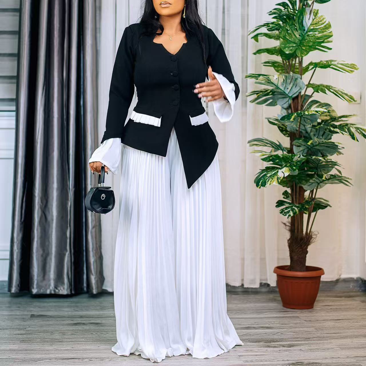 Wholesale Solid Autumn Formal Work Wear Fashion Plus Size Regular Fit Suit Outfit Women Office Notched Tailored Blazer Set