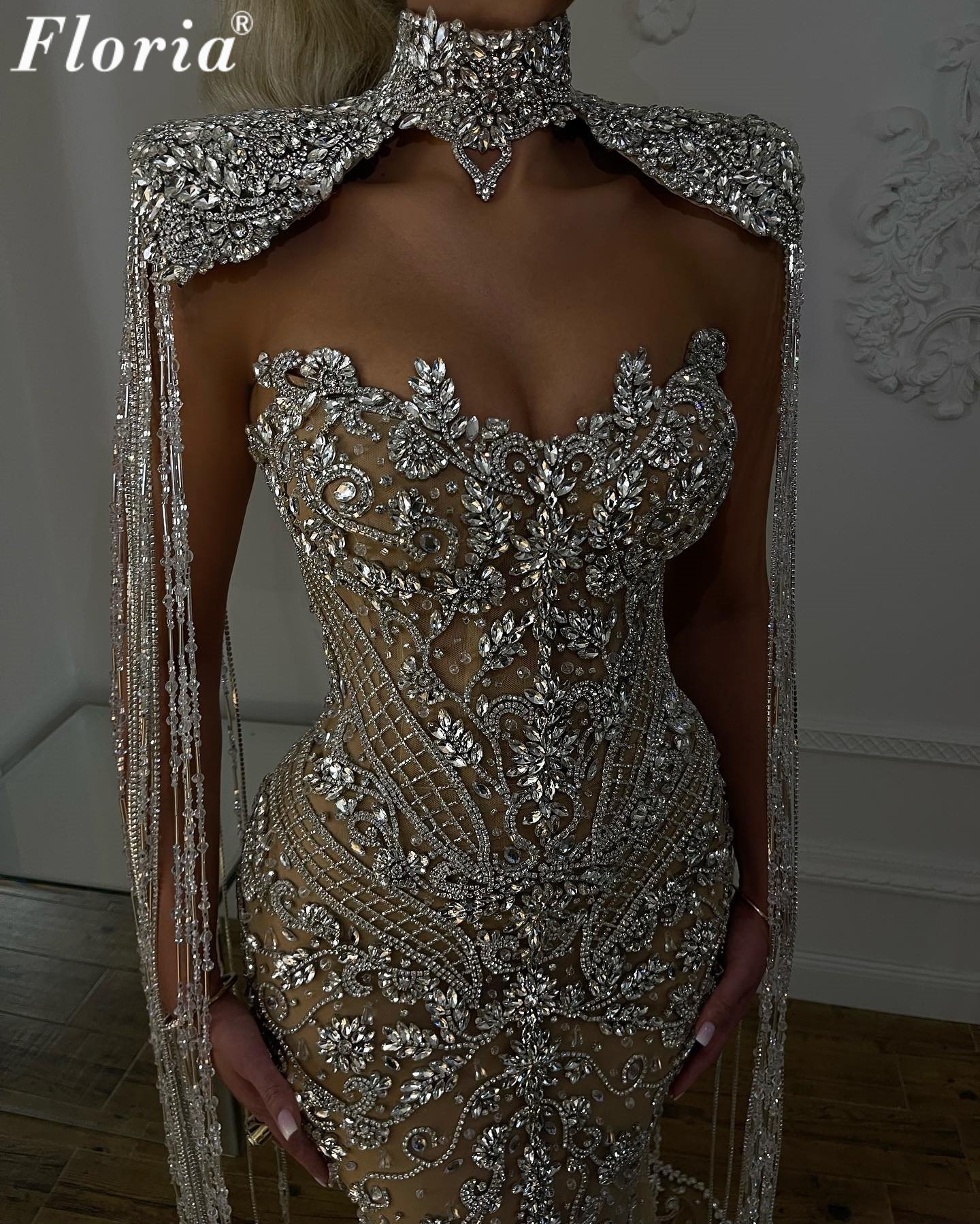 High End Custom European American Fashion Sexy Heavy Work Flash Diamond Slim Fit Ballet Dress Party Red Carpet Formal Dress