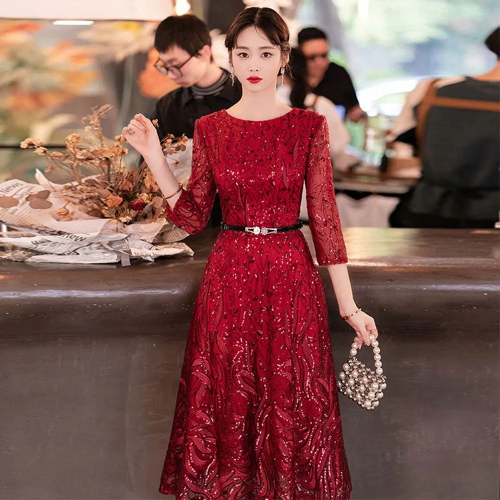 Chic Fashionable Mob Dress Wedding Guest MIDI Length Classy Banquet Outfit