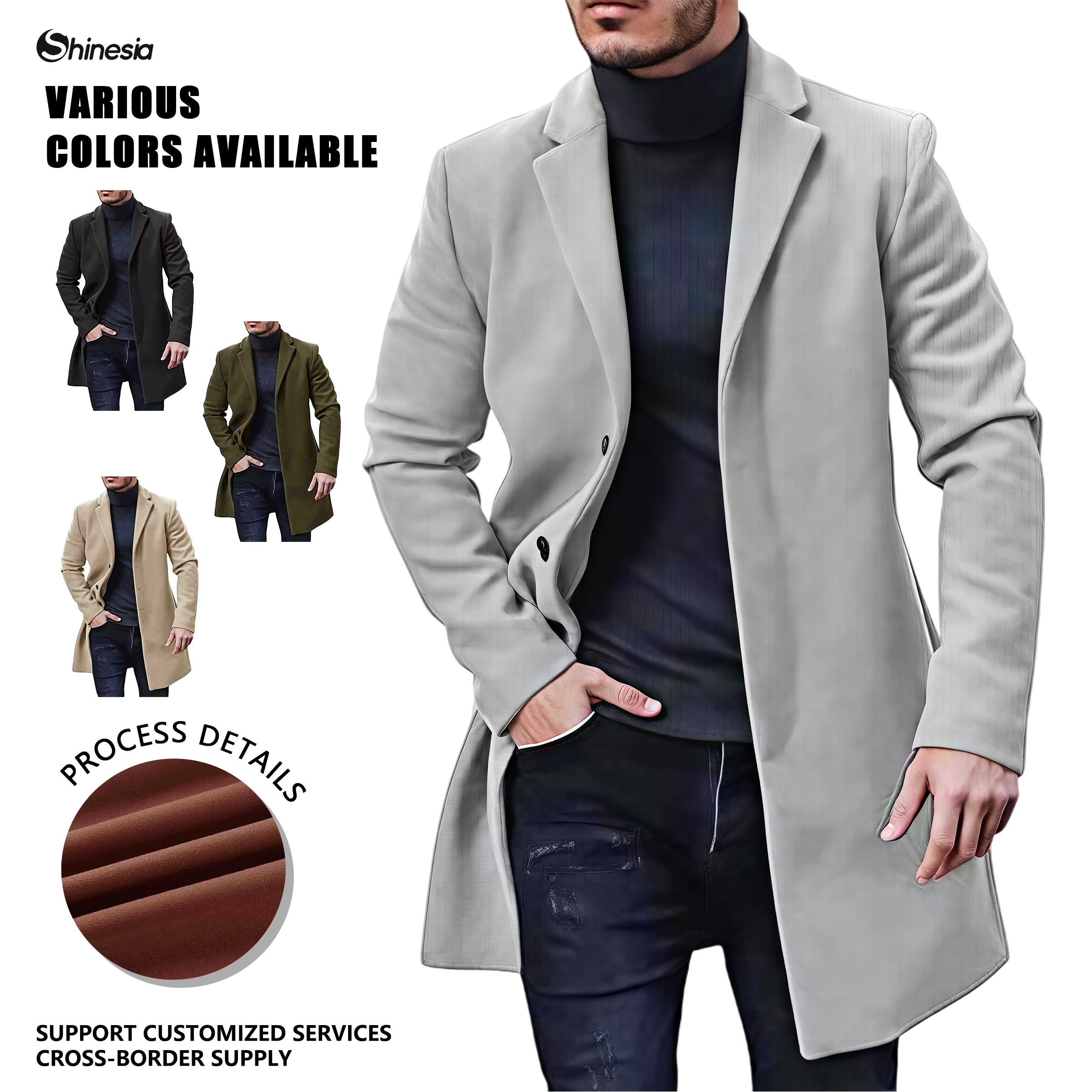 Shinesia Men's High Quality Regular Fit Comfortable Soft Formal Business Casual Plus Size Long Mid-Length Woolen Coats