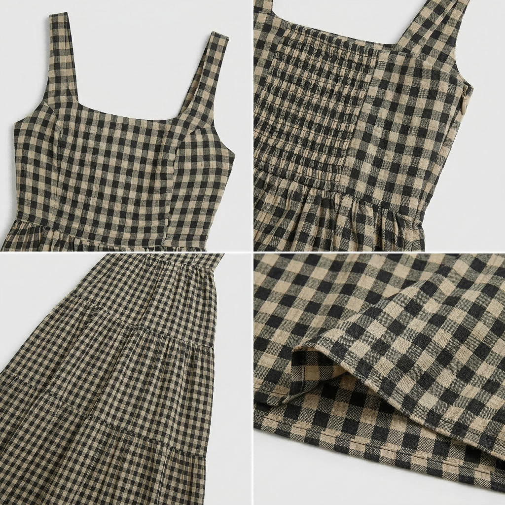SHENGFU Womens Vintage Formal Casual Gingham Maxi Dress Square Neck Sleeveless A-Line Formal Evening Custom OEM ODM