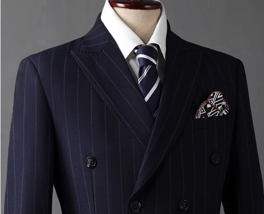 OEM Tailored Premium Double Breasted Wedding Men's Suits & blazer Set Formal Tuxedo Classic Men Pinstripe Suit for Business
