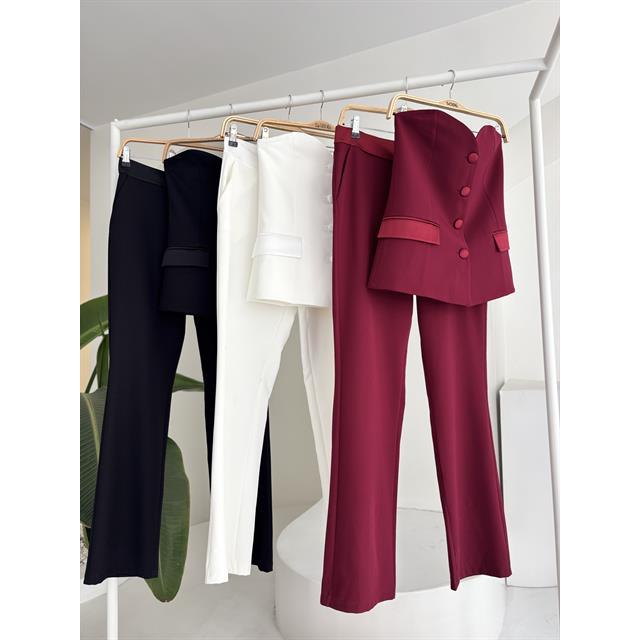 Sobe Women's ECRU Satin Suit Set Two Piece Blazer Pants Formal Wear with Needle Detection Model 10024