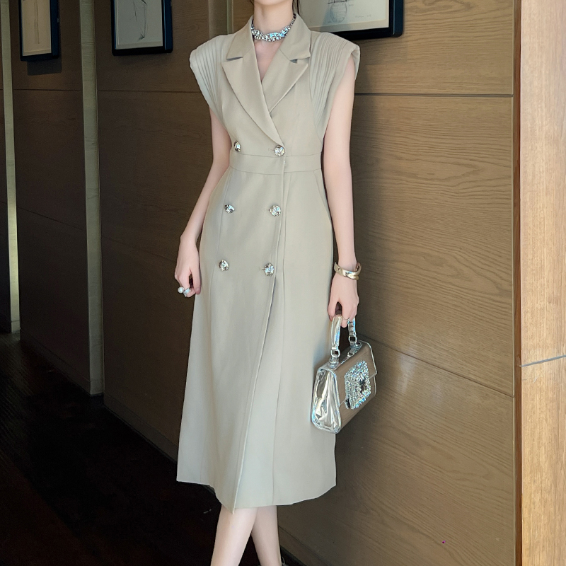 ZYHT 50889 Designer Dresses Woman Luxury Diamond Button Career Clothing Formal Office Dresses for Ladies