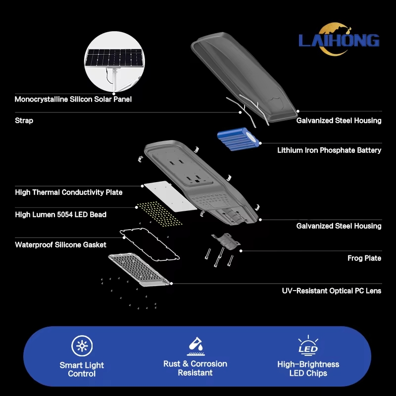 Remote Intelligent Control IP66 Galvanized Steel Solar Street Light Main Transportation Routes