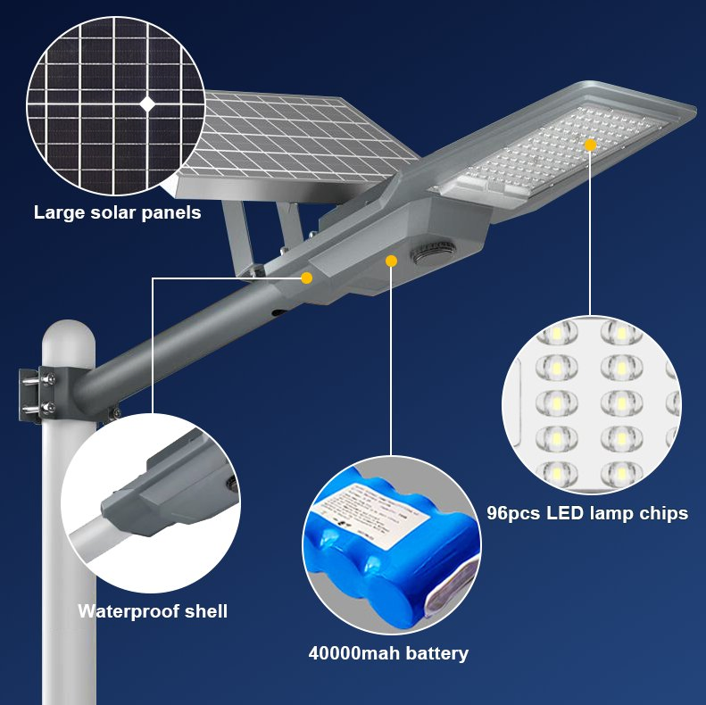 200W 300W 400W Aluminum High Lumen Outdoor Split Solar Powered Street Light Lamp Waterproof Remote Control