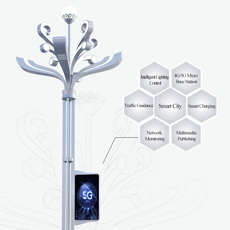 Wireless Connected Decorative Smart Light Poles Featuring Interactive Digital Advertising Displays &amp; Real-Time Data Collection Diwali Light Street Lighting LED