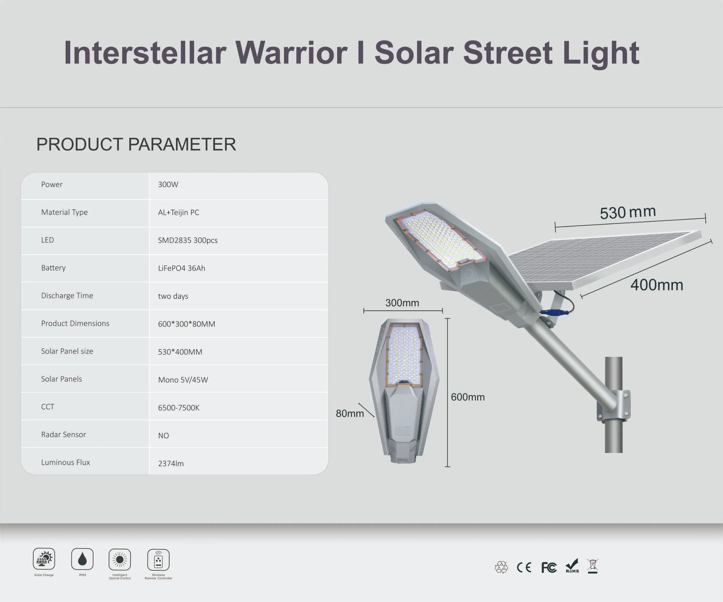 300W 400W Energy Saving LED Solar Road Lamp Outdoor Waterproof IP65 Remote Control Solar Street Light