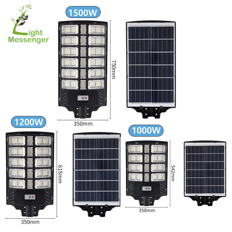 Light Messenger IP65 1000W 1200W 1500W Lamps Ledbow Security Remote Smart Control High Efficiency Round Solar Street Light Outdoor Waterproof