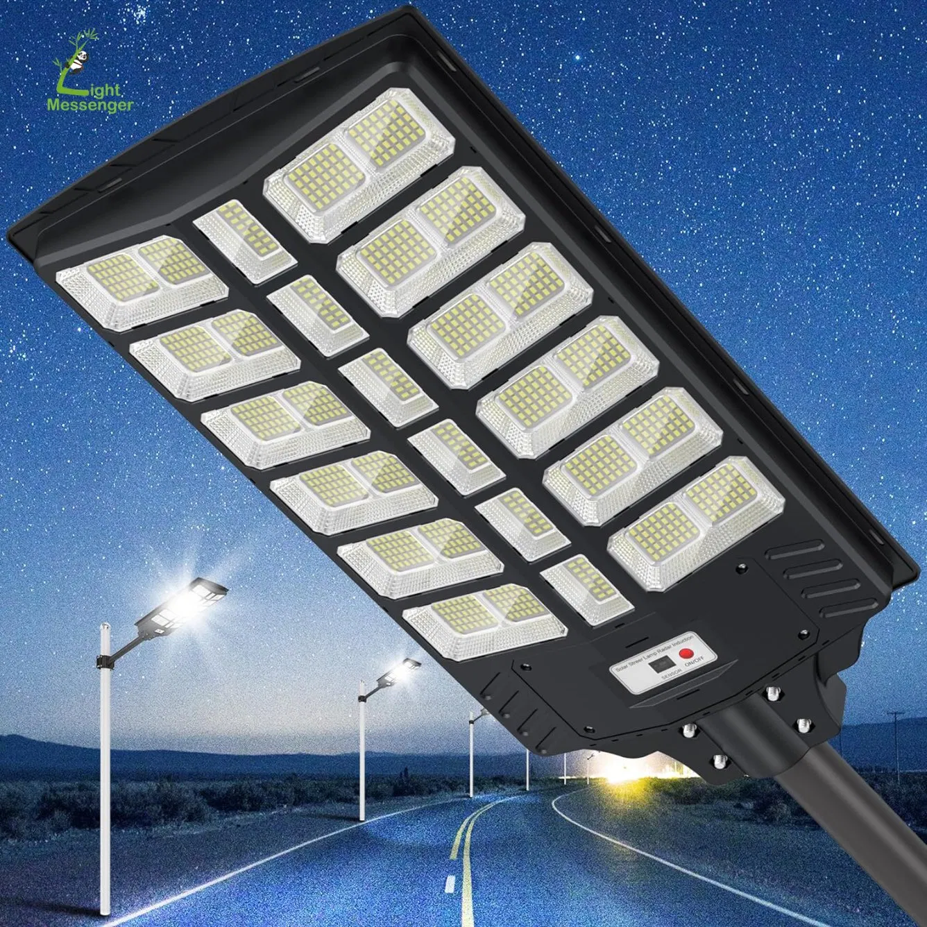 Light Messenger Waterproof IP65 Light Control Radar Induction LED Solar Street Lights Parking Outdoor LED Lamp with Remote