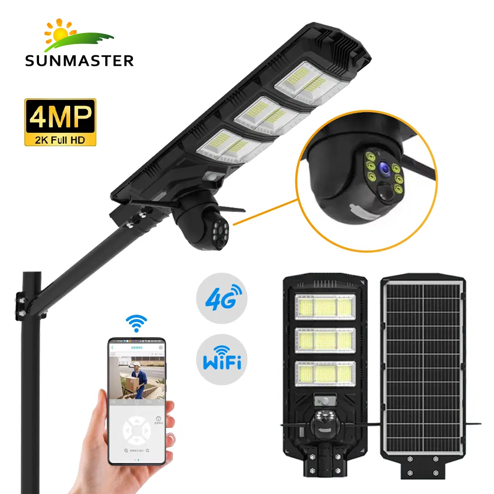 Solar Street Lights Outdoor Waterproof 1000W Lampara De Luz Solar Cá Mara Simulada Realista with CCTV WiFi Camera 4G