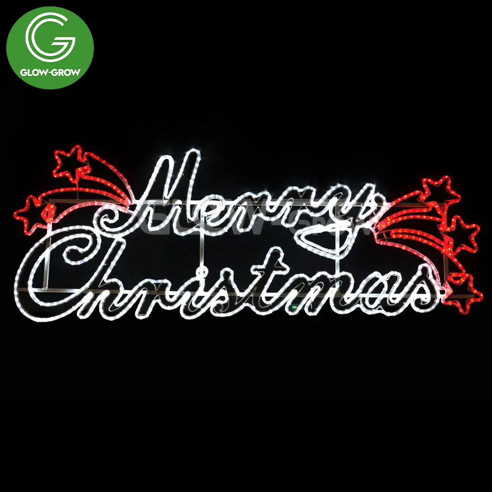 120V/230V Red &amp; Green Merry Christmas Letter Across Street LED Motif Light for Xmas Holiday Park Project Decoration