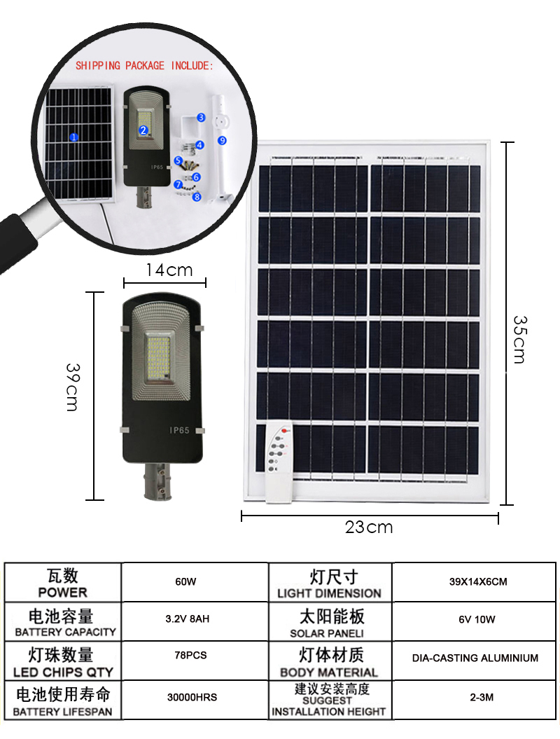Outdoor Parking Lot, Road Lamp, Public Area, Garden and Yard 60W 100W LED Solar Street Light for Commercial or Residential Area