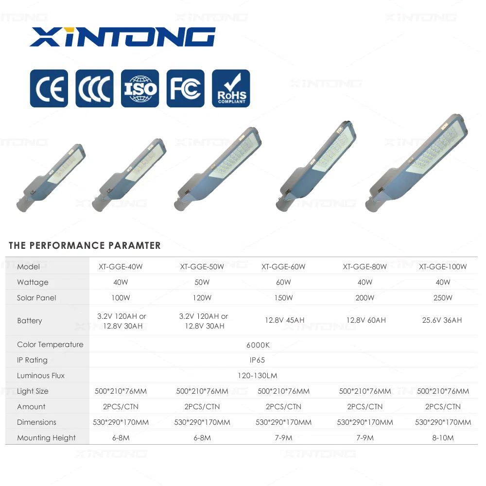 Xintong Waterproof IP66 Outdoor 60W 100W 200W Split LED Solar Street Lamp Light