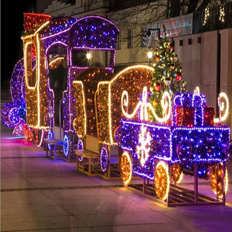 Outdoor Commercial Park Street Decoration Customized LED Train Motif Christmas Landscape Giant Christmas Light