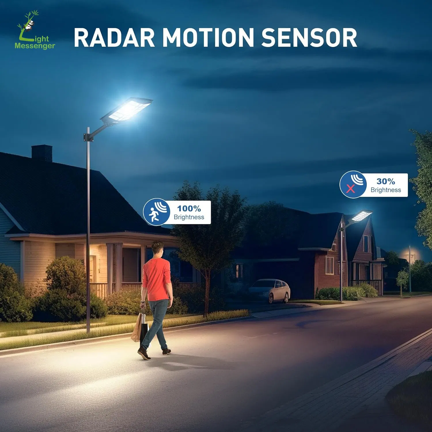 Light Messenger IP65 1000W 1200W 1500W Lamps Ledbow Security Remote Smart Control High Efficiency Round Solar Street Light Outdoor Waterproof