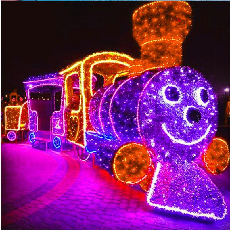 Outdoor Commercial Park Street Decoration Customized LED Train Motif Christmas Landscape Giant Christmas Light
