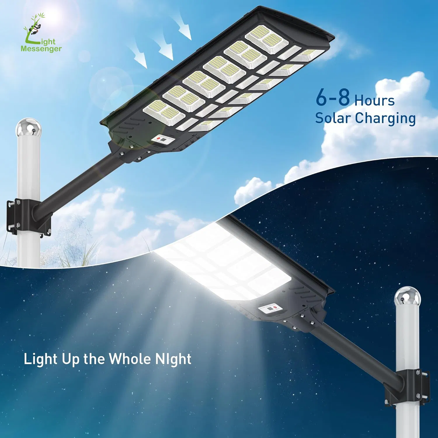 Light Messenger Waterproof IP65 Light Control Radar Induction LED Solar Street Lights Parking Outdoor LED Lamp with Remote