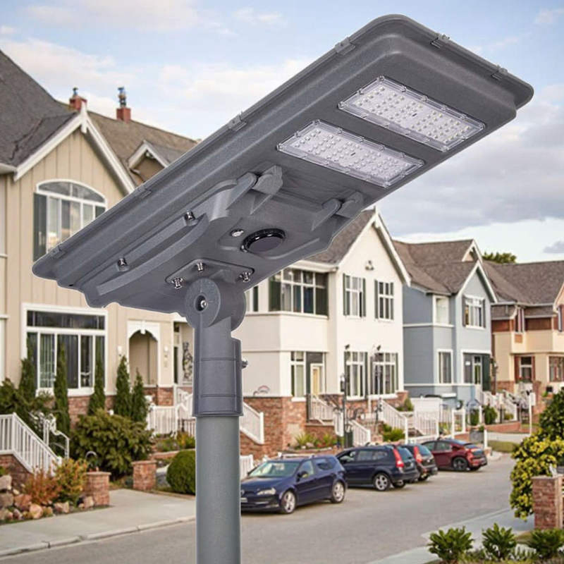 Moni-Si 100W All-in-One LED Solar Street Light Smart Outdoor Lighting Aluminum Profile Battery Power Supply IP65 Rated Dimmable