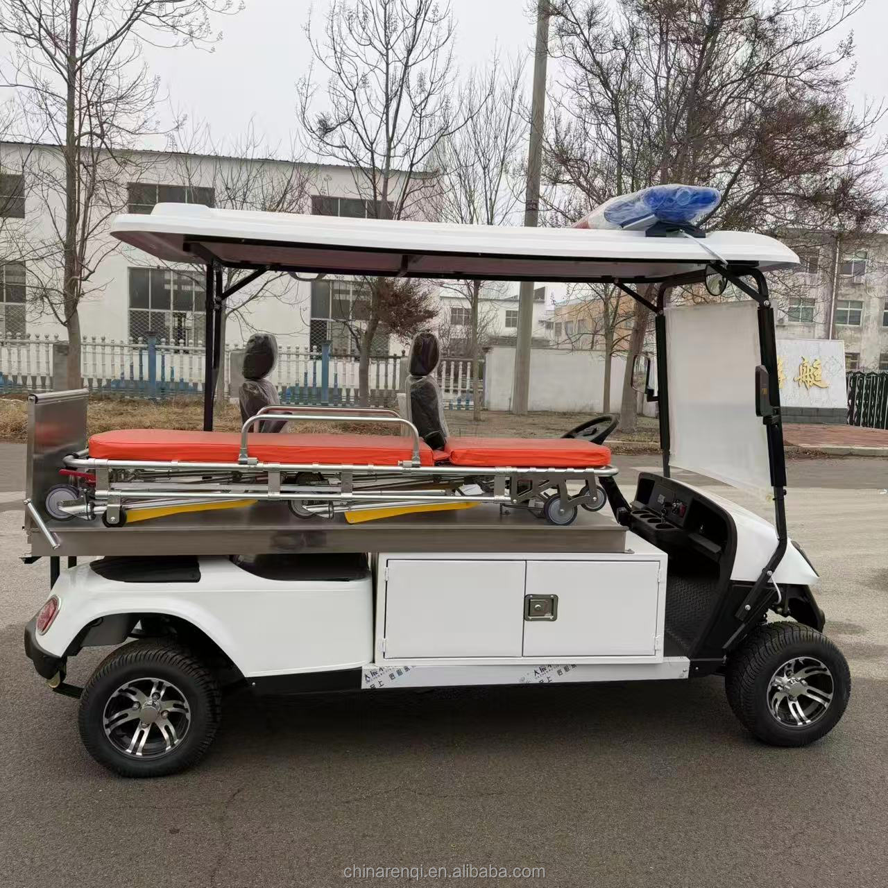 RENQI Electric Ambulance Golf Cart with Stretcher 3-4 Seats 30-50Km/h Speed for Hospital &amp; Campus Emergency Medical Use