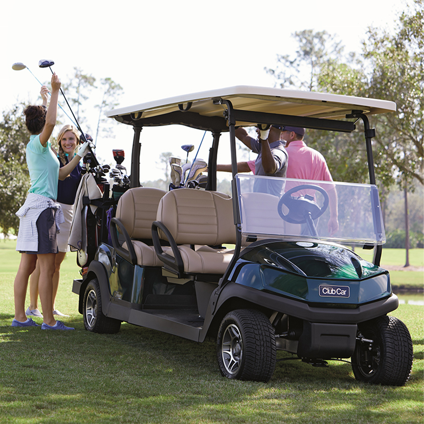 Clubcar Tempo Stretch 4 Seater Green Premium Seat Golf Cart for USA Resort Hotel Shuttle Golf Cart