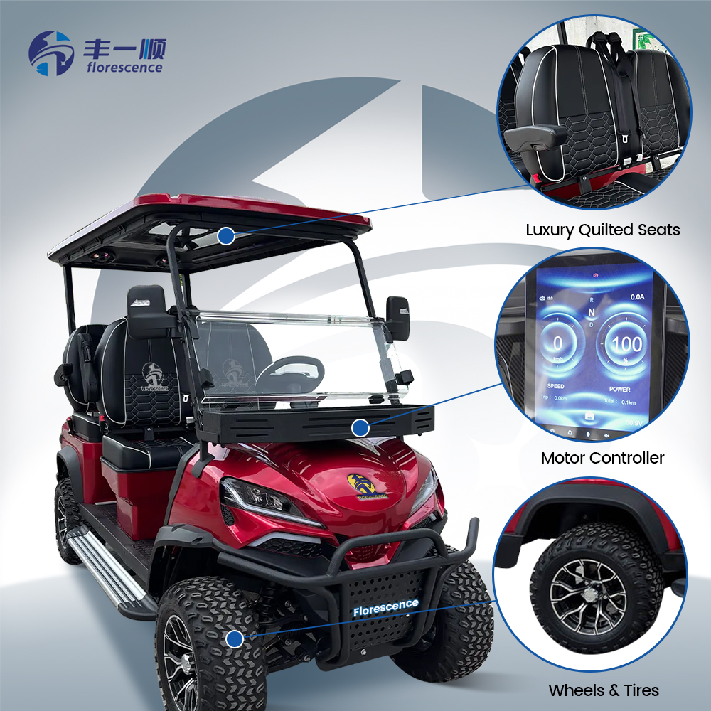 4 Seater Off-Road Electric Golf Cart Luxury LED Light Sightseeing Car 72V Lithium Battery Street Legal Club Buggy