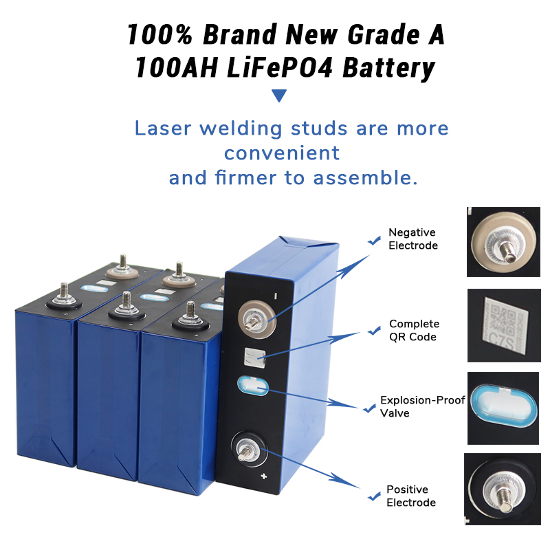 Grade a Ganfeng Lifepo4 3.2V 100Ah Prismatic Lithium Iron Phosphate Battery for Golf Cart CE Certified 3000 Cycles