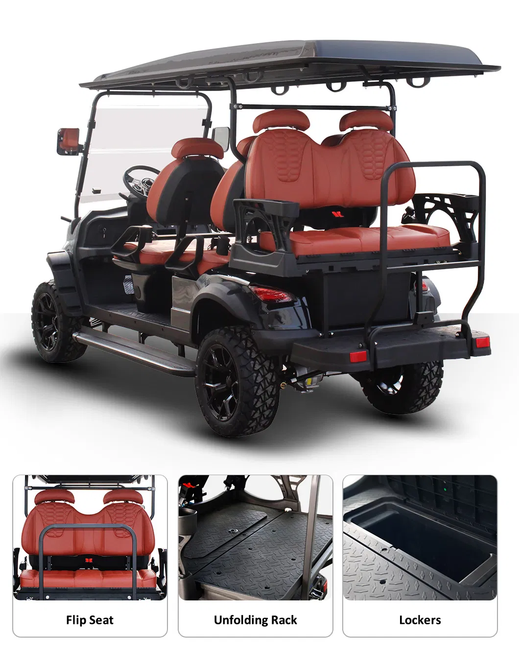 72/48 Volt Street Legal 4+2 Seater Golf Car 6 Hunting Electric Golf Cart with Lithium Battery