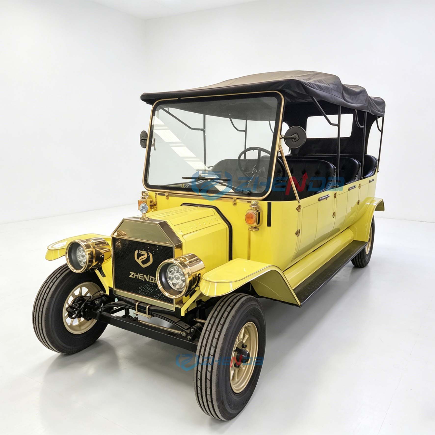 ZHENDA 8 Seat Electric Yellow Sightseeing Car Classic Golf Cart Custom Color Street Legal Lead Acid Battery Tour Vehicle
