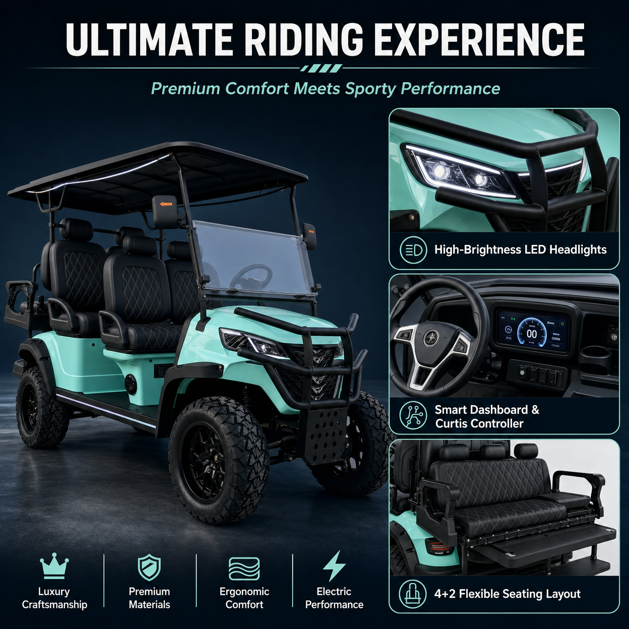ShunCha Mini Luxury Cheap 4+2 6 Seater Electric Classic Golf Cart for Wedding Resort Hotel