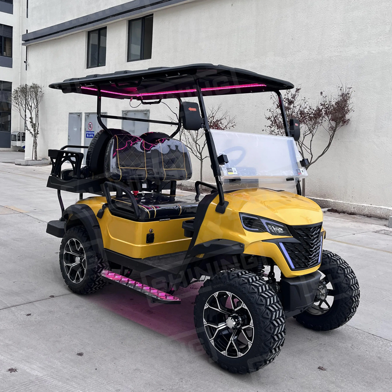 Shininglsv Chinese 48V Electric 4 Seat Customized Steel Golf Cart with 5KW AC Motor 60km/h Max Speed Solar Panel