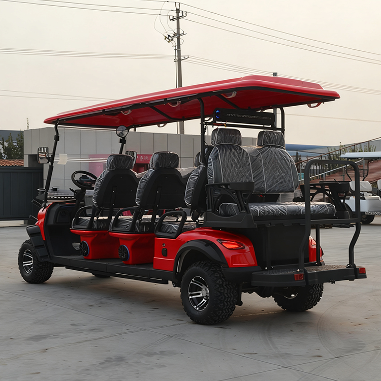 Heavy Duty 8 Seater Electric Golf Cart Red Off Road Buggy Equipped with Long Range Lithium Battery for Resort Campground