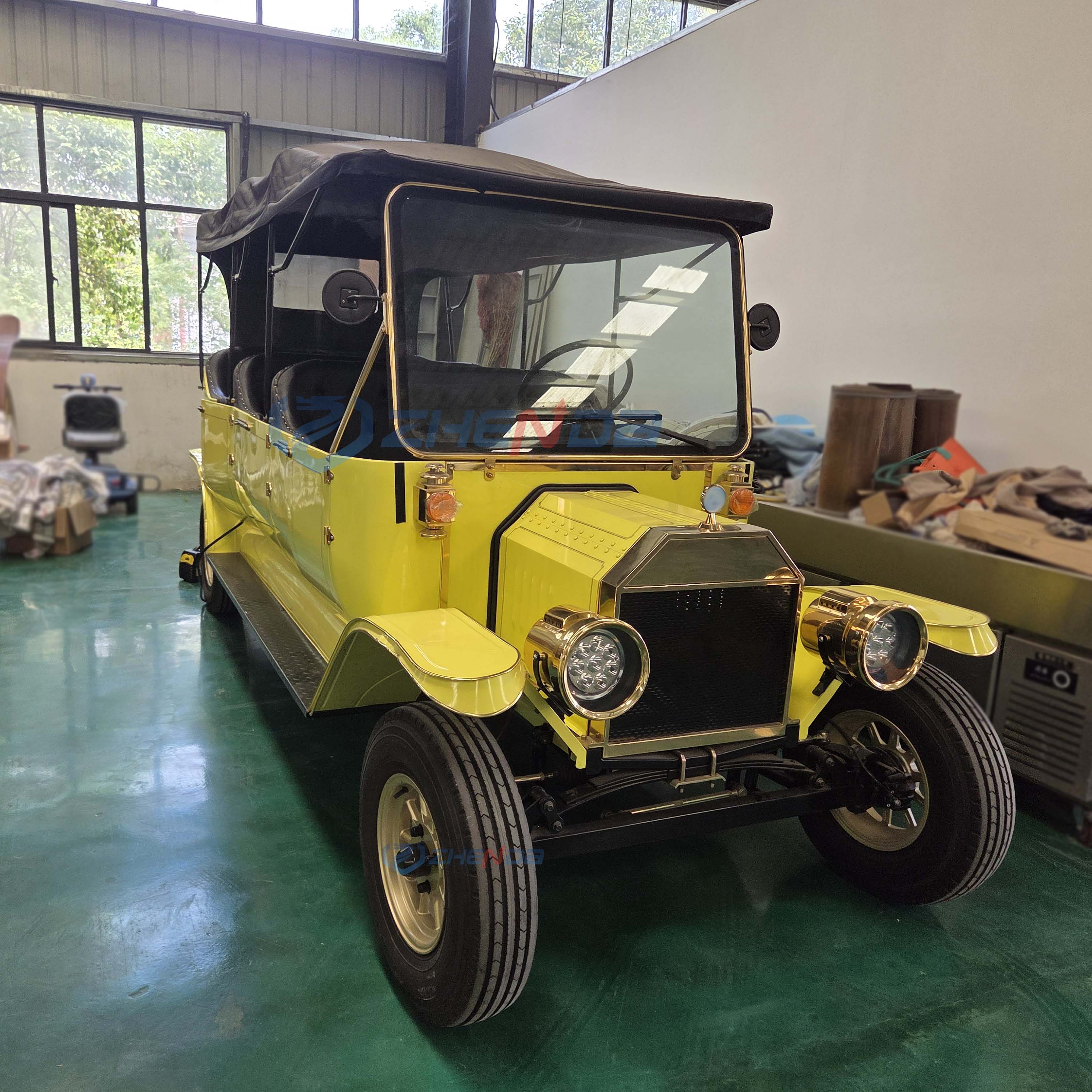 ZHENDA 8 Seat Electric Yellow Sightseeing Car Classic Golf Cart Custom Color Street Legal Lead Acid Battery Tour Vehicle