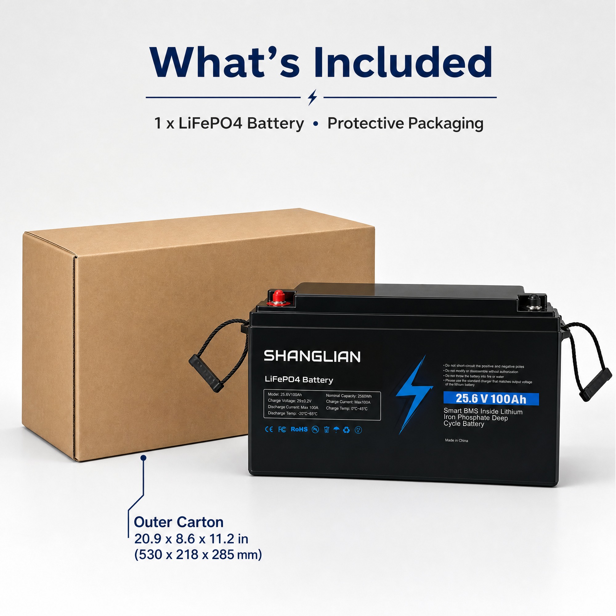 Electric Golf Cart &amp; Utility Vehicle - 25.6V 100Ah Lithium Battery (2560Wh, 4000 Cycles, BMS)