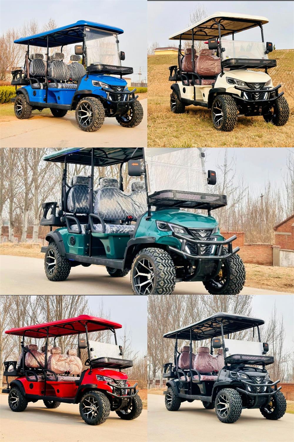 Powerful 72V 6 Seater Off-Road Golf Cart Lifted 5000W Electric Hunting Buggy with All-Terrain Tires for Farm &amp; Beach