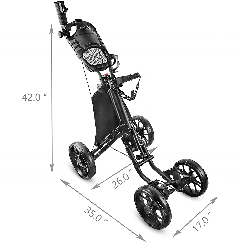 Factory Custom Your Logo Aluminum Folding Golf Trolley 4 Wheels Golf Push Pull Cart Compact Walking Golf Bag Cart with One-Click