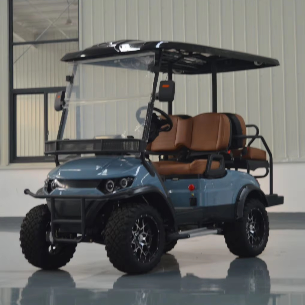 High Performance Blue Electric Golf Cart 4 Passenger Equipped with Adjustable Seats for Hotel Reception and Communities
